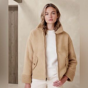Banana Republic Tan Sherpa Bomber Jacket Size Large